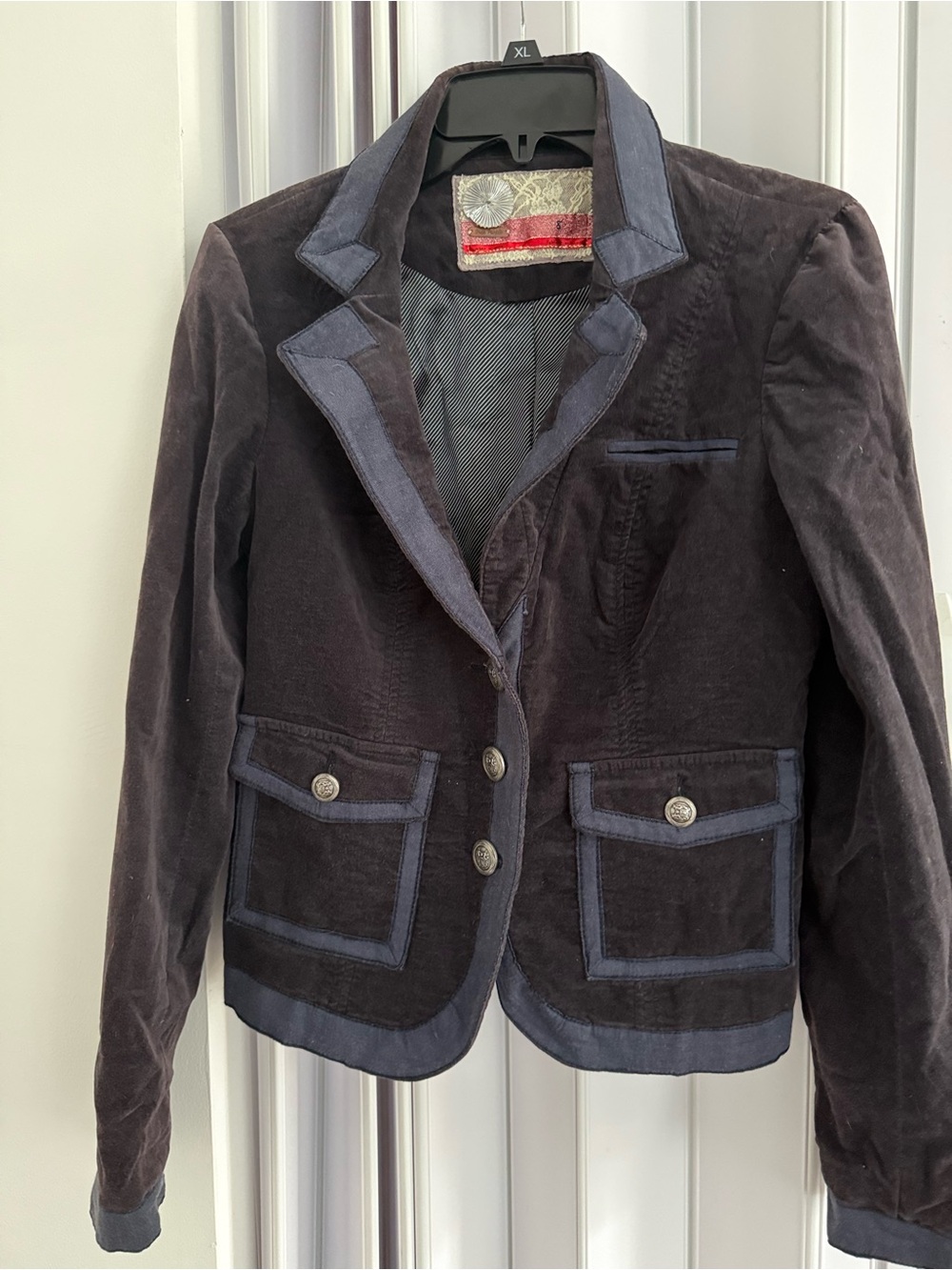 Free People Women's Velvet Blazer Jacket in Dark navy blue.